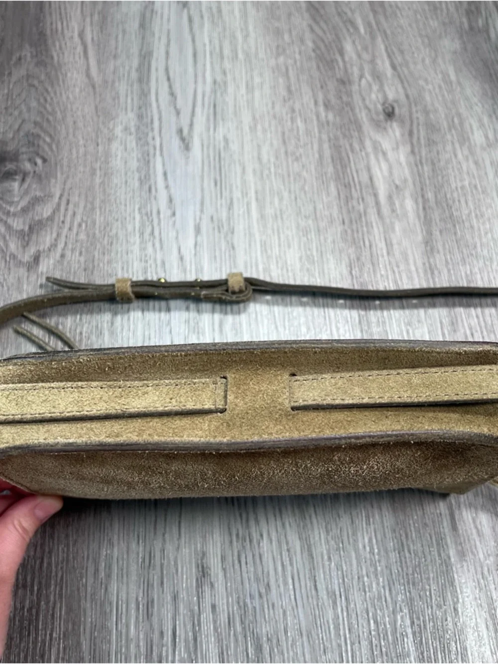 MADEWELL The Simple Crossbody‎ Bag Purse Small Suede Leather Olive Green Gold